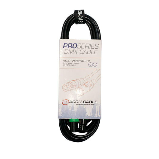 Accu-Cable 15ft Pro Series 3-Pin DMX Cable  - AC3PDMX15PRO