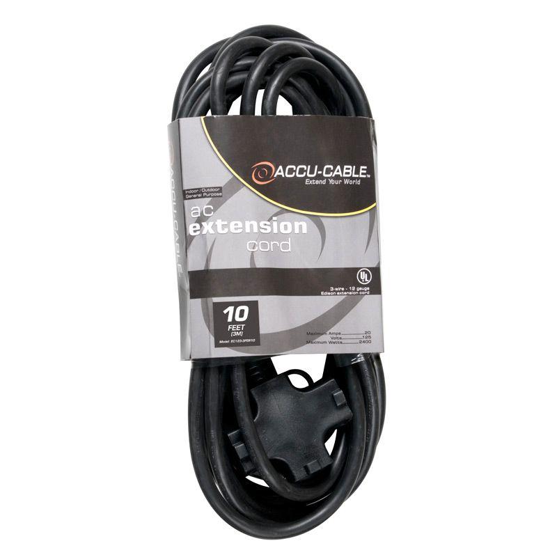 Accu-Cable 10ft AC Power Cable with tri-tap (12 AWG, Black) - EC-123-3FER10