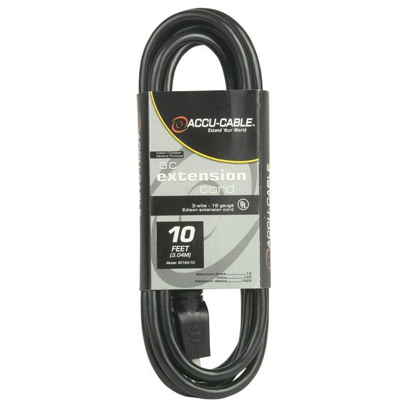 Accu-Cable 10ft AC Power Cable (16 AWG, Black) -  EC-163-10