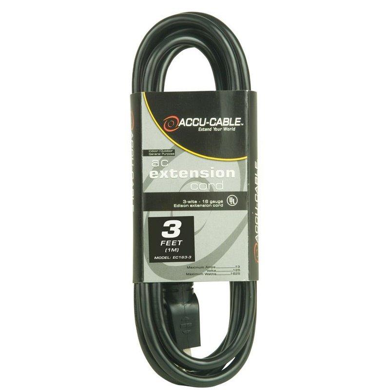 Accu-Cable 3ft AC Power Cable (16 AWG, Black) - EC-163-3